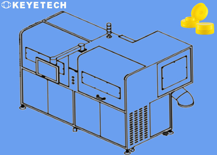 Машина визуального контроля пластиковых крышек из полипропилена (PP) отбраковывает изделия с черными пятнами и дефектами вспышки